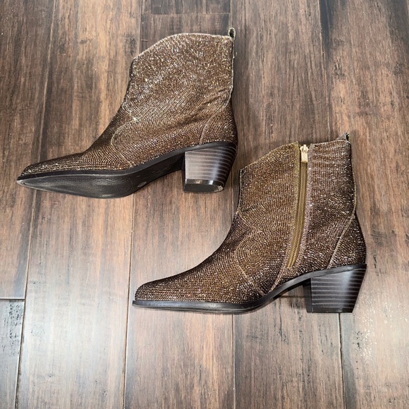 Jessica Simpson Oviedo Gold Bronze Rhinestone Western Booties Size 8.5 - Picture 10 of 13